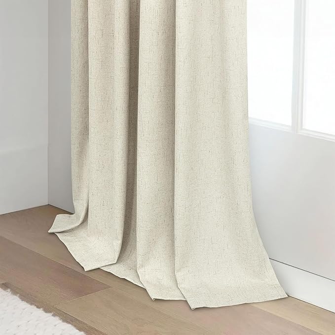 Thick Linen Blackout Curtains 104 Inches Long 2 Panel Set Custom Length Decorative Black Out Heat Draft Blocking Neutral Burlap Large Window Drape for Home Office Living Room Dining Area Bedroom Beige