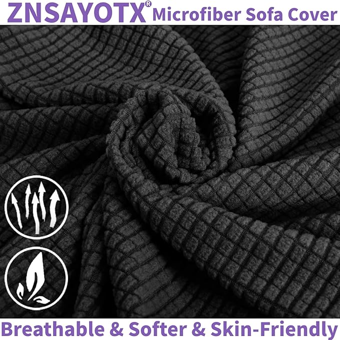 ZNSAYOTX Stretch Oversized Couch Cover Universal Sofa Covers for Living Room Dogs Pet Furniture Protector Spandex Extra Large Sofa Slipcovers with Anti Slip Foam Sticks (Black, XL Sofa)