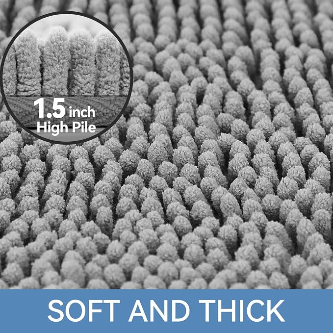 Bath Rug, 36 x 24 Inch Microfiber Chenille Mat with Non-Slip Backing