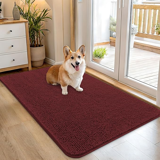 OLANLY Dog Door Mat for Muddy Paws 45x27, Absorbs Moisture and Dirt, Absorbent Non-Slip Washable Doormat, Quick Dry Chenille Mud Mat, Entry Indoor Entryway Carpet for Inside Floor, Caramel Russet