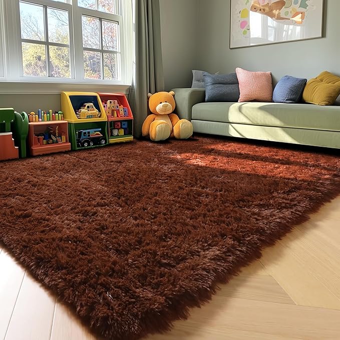 ONASAR Brown Rugs for Living Room Bedroom, 5x8 Fluffy Bedside Area Rug, Soft Plush Shaggy Indoor Floor Carpet for Nursery Kids Girls Boys Teen Dorm Home Office Decor Aesthetic