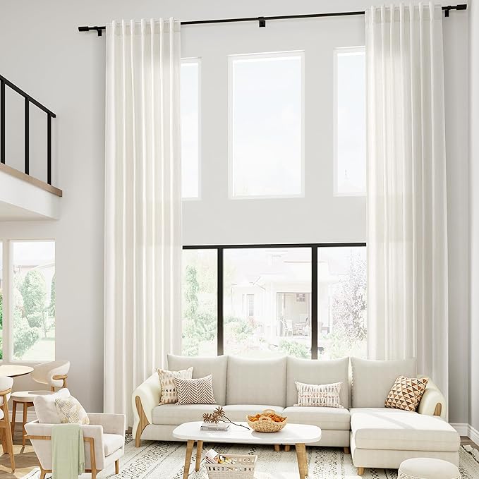 Cream Linen Curtains 168 Inches Long for Living Room Extra Long Back Tab Curtains Neutral Farmhouse Light Filtering Semi Sheer Linen Drapes Ceiling to Floor for Large Window 2 Panels Set 52x168