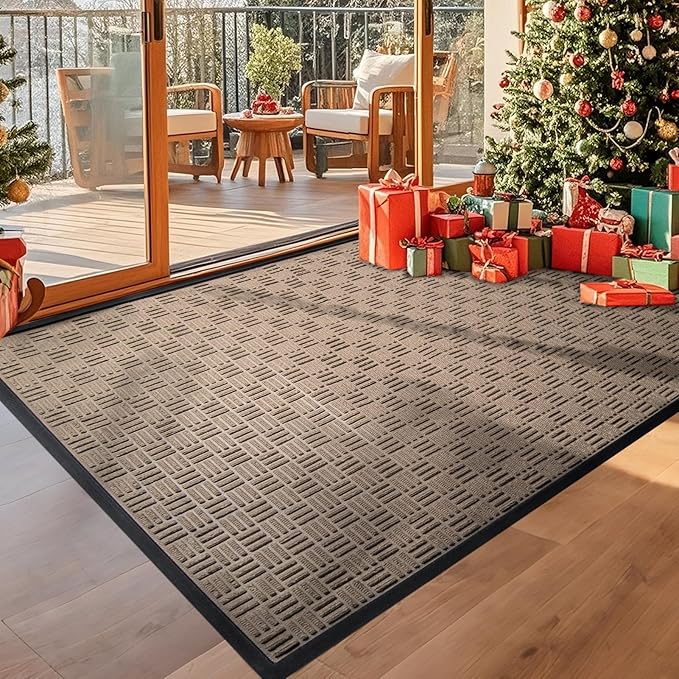 Mibao Front Door Mat, Heavy Duty Durable Welcome Mat for Outdoor Indoor, Dirt Trapper Waterproof Super Absorbent Door Mat for Entryway Outside Patio Porch,61.5" x 36", Beige