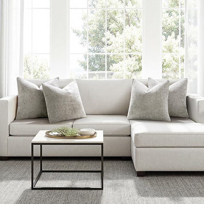 MIULEE Pack of 4 Couch Throw Pillow Covers 18x18 Inch Light Gray Soft Decorative Polyester Pillow Covers Farmhouse Accent Cushion Covers for Boho Spring Home Decor Sofa Bedroom Living Room
