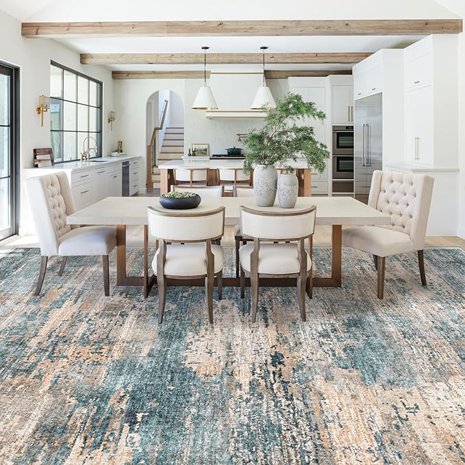 XLUEZ 9x12 Area Rug for Living Room, Washable Modern Abstract Large Area Rug Neutral Soft Non Slip Kids Rug Stain Resistant Indoor Carpet for Bedroom Dining Room Playroom Office(GreenBrown, 9'x12')