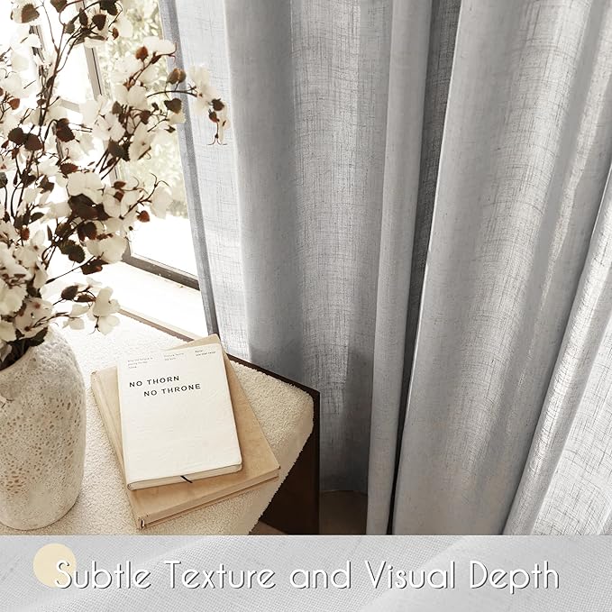 Linen Blend Grey Curtains for Living Room Back Tab Modern Farmhouse Semi Sheer Light Gray Curtains 102 inches Long 2 Panels Set Muted Neutral Cotton Texture Window Curtain for Dining Room Bedroom