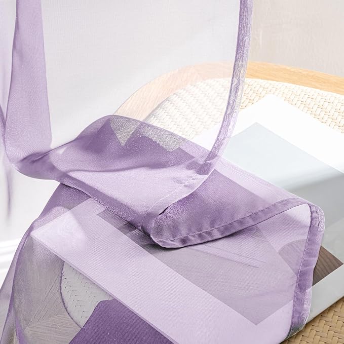 MIULEE Light Purple Sheer Curtains 84 Inches Long, 4 Panels Set, Lavender Light Filtering Rod Pocket Voile Drapes for Living Room and Bedroom, Airy Soft Fabric Window Treatments, 42 x 84 Inches