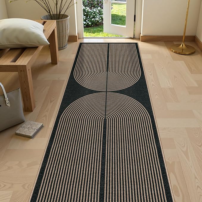 Lahome Enfys Modern Rainbow Kitchen Runner Rug, 2x8 Easy Jute Rug Runners for Hallways Entry Farmhouse Indoor Outdoor Carpet, Contemporary Washable Non Slip Runner for Laundry Room Porch