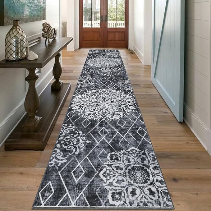 HEBE Hallway Runner Rug 2'8''x14' Washable Vintage Distressed Area Rugs Non Slip Laundry Rug Runner Boho Floor Carpet Runners for Hallways Entryway Laundry Room Kitchen Bathroom
