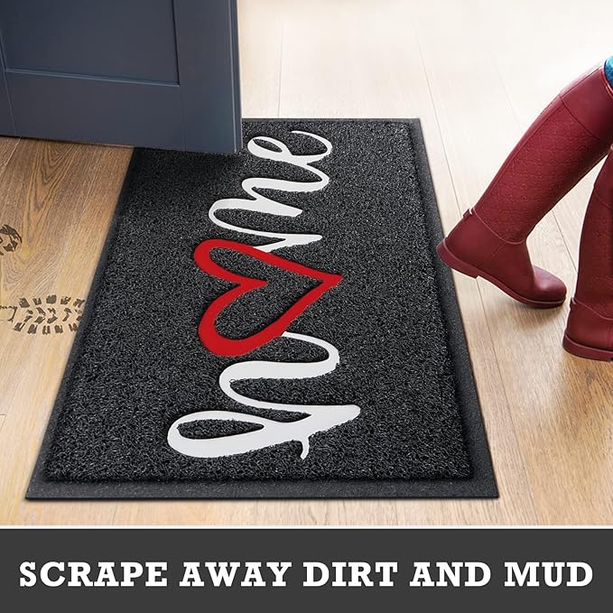 CozyBounty Black Door Mat Welcome Mats Home Non-Slip Doormat for Entryway Low-Profile Floor Mat for Yard, Garage, High Traffic Areas (32"x20", Black)