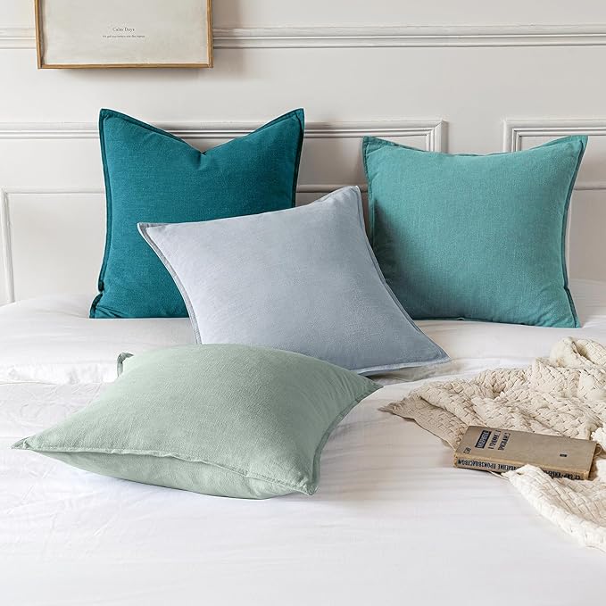 MIULEE Decorative Linen Pillow Covers 20x20 Inch Turquoise Boho Farmhouse Neutral Couch Throw Pillows for Bed Pack of 2 Accent Coastal Modern Pillowcase Summer Sofa Livingroom Home Decor