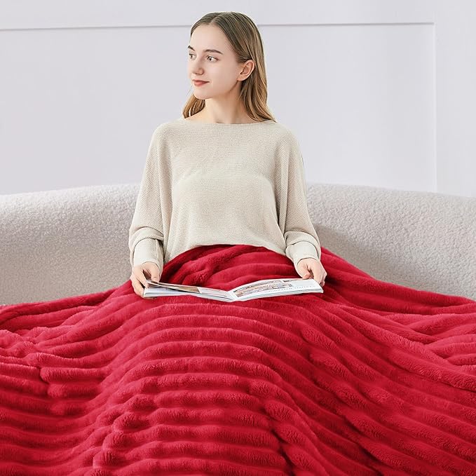 BEDELITE King Size Blanket for Bed, 300GSM Soft & Warm Fleece Blanket, Decorative and Giftable Striped Red Blankets for Women, Men, 108"x90"