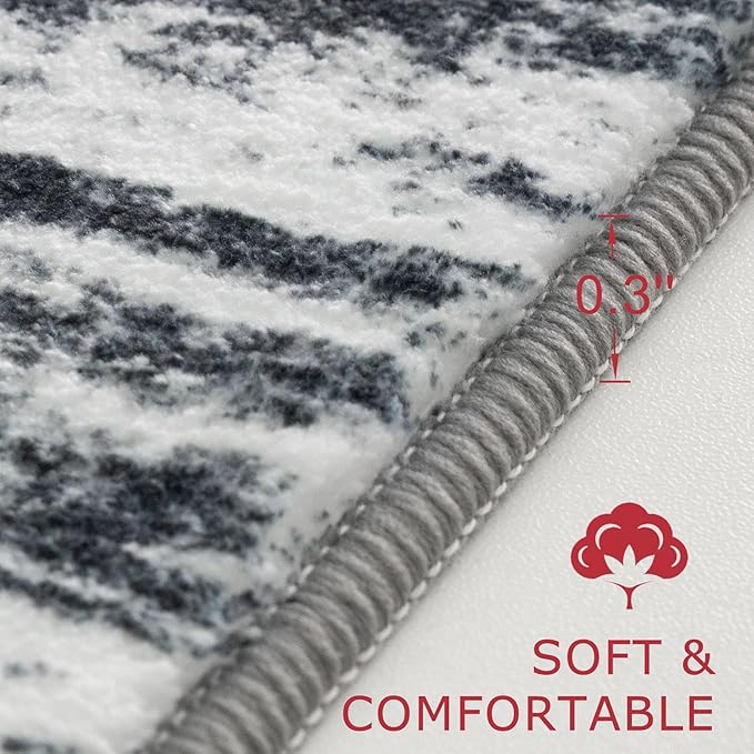 KOZYFLY Modern Abstract Washable Rug Runner 2.6x12 Hallway Rug Runner Non-Slip Soft Kitchen Runner Rugs, Black Navy Blue Grey Striped Carpet for Entryway Bathroom Laundry Room Foyer