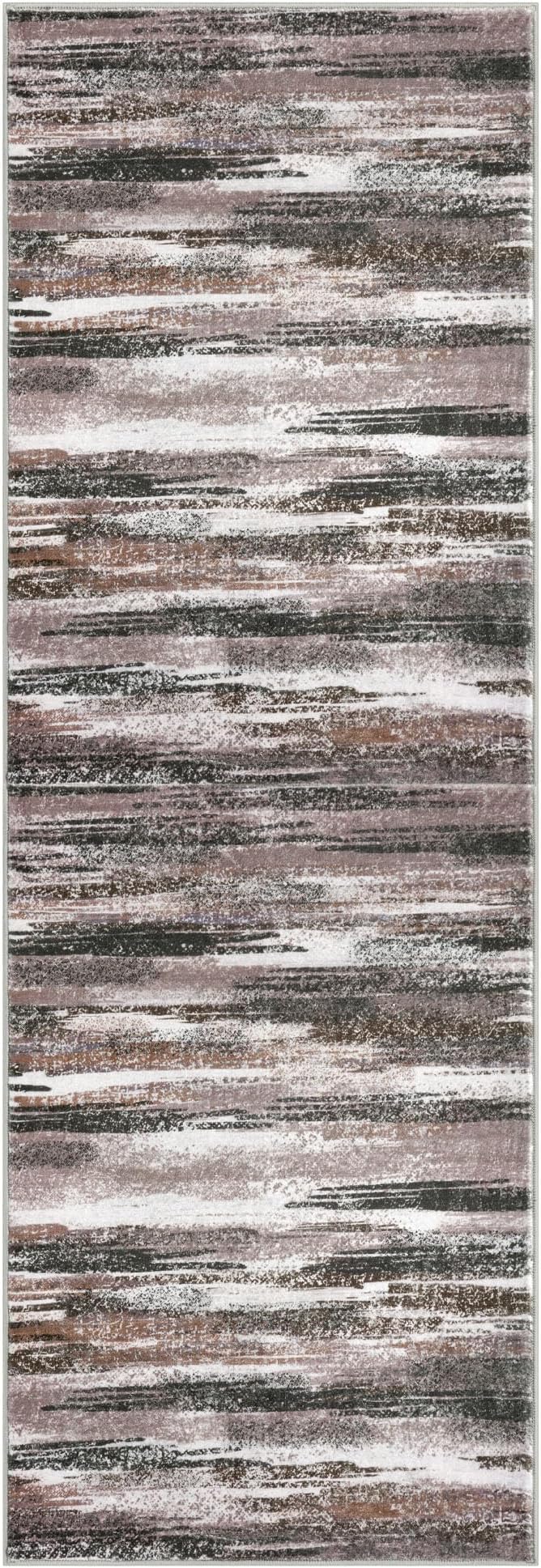 Lansny Modern Abstract Hallway Runner Rug, Dark Light Brown White Washable Kitchen Runner Non-Slip Soft 2x8 Runner Rug Thin Print Faux Wool Carpet for Entryway Bedroom Laundry Room Indoor Home Decor