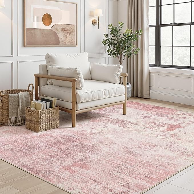 UERMEI 5x7 Area Rug Living Room Rugs Thickened - Washable Neutral Modern Abstract Soft Rug Indoor Floor No Slip Rug Carpet for Bedroom Under Dining Table Home Office Decor - Pink