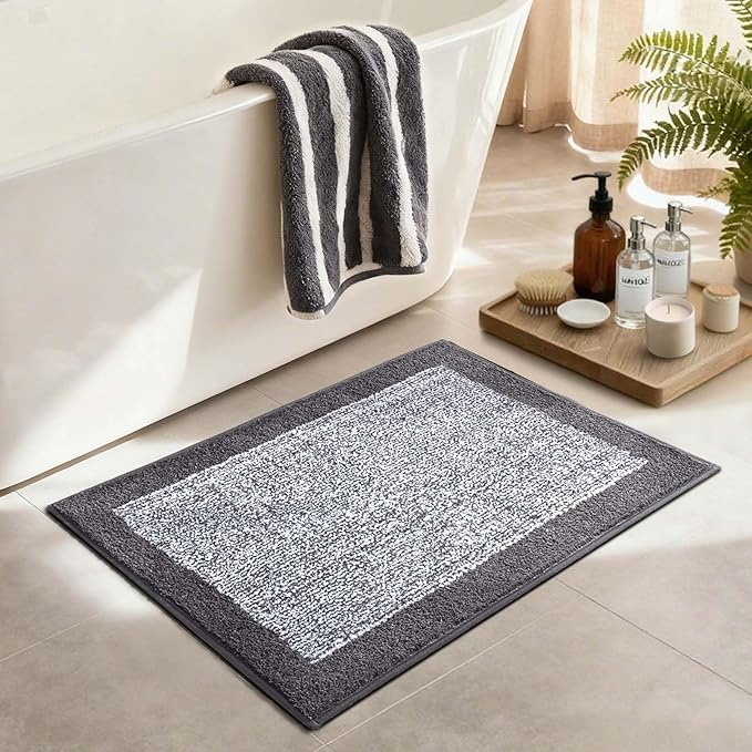 36x24 Large Bathroom Rugs Washable Non Slip, Grey Bath Mat for Bathroom Floor Tub, Soft Absorbent Quick Dry Mats for Shower, Bathtub,Home Decor
