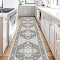 OPPODREAM Soft Entryway Rug 2x10, 2x10 Rug Runner, Washable Hallways Carpet 2 x 10 with Non Slip Backing, Low-Pile Bedside Carpet 2 x 10, Long, Faux Cashmere, Greenish Grey