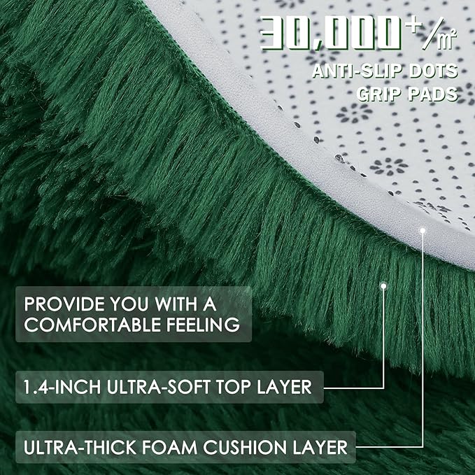 OLANLY Dark Green Round Rugs for Bedroom - Machine Washable, 4 ft Circle Area Rugs for Living Room, Soft and Fluffy Shaggy Carpet for Teen Girls and Boys, Nursery Rooms, Dorms, Home Decor Aesthetic