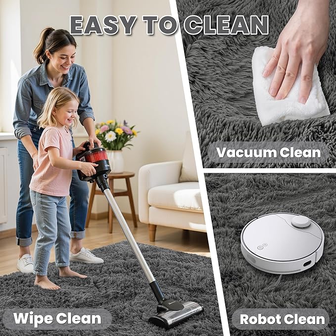 5x8 Area Rugs for Living Room: Soft Fluffy Shag Grey Rugs for Bedroom, Non Slip Large Fuzzy Plush Rug Indoor Floor Carpet for Nursery Kids Boys Girls Room, Dorms, Playroom, Modern Home Decor