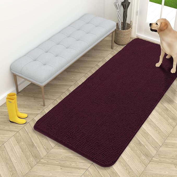 OLANLY Dog Door Mat for Muddy Paws 54x24, Absorbs Moisture and Dirt, Absorbent Non-Slip Washable Doormat, Quick Dry Chenille Mud Mat for Dogs, Entry Indoor Entryway Carpet for Inside Floor, Russet