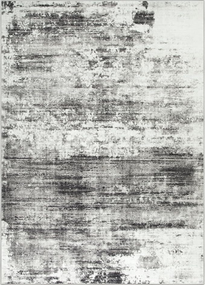 4x6 Area Rugs Washable Rug: Modern Abstract Living Room Rug Soft Anti-Skid Thin Carpet Indoor Floor Non-Shedding Carpets for Bedroom Dining Room Farmhouse Nursery Home Office - Black Grey