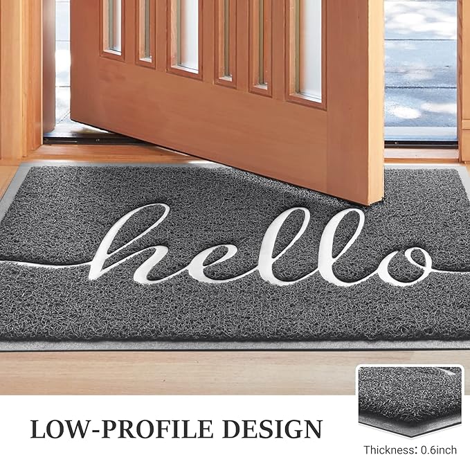 BeneathYourFeet Door Mat (30"x17.5",Dark Grey), Welcome Mat Low Profile Front Doormat Non Slip Mats for Entryway, Patio, High Traffic Areas