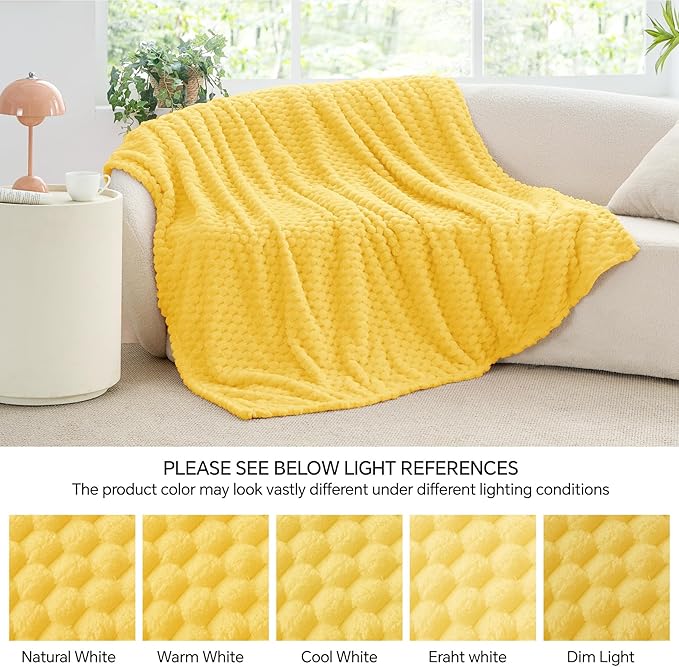 BEDELITE Fleece Blanket - 3D Jacquard Decorative Light Yellow Twin Blankets for Couch & Bed, Soft and Cozy Warm Plush Fluffy Blanket All Seasons Suitable, 60x80Inches