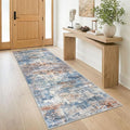 IOHOUZE Abstract Runner Rug 3x8 Ft Washable Runners for Hallways, Non Slip Kitchen Runner Printed Faux Wool Entryway Runner Indoor, Modern Abstract Floor Carpet for Hall Bedroom, Blue Rust