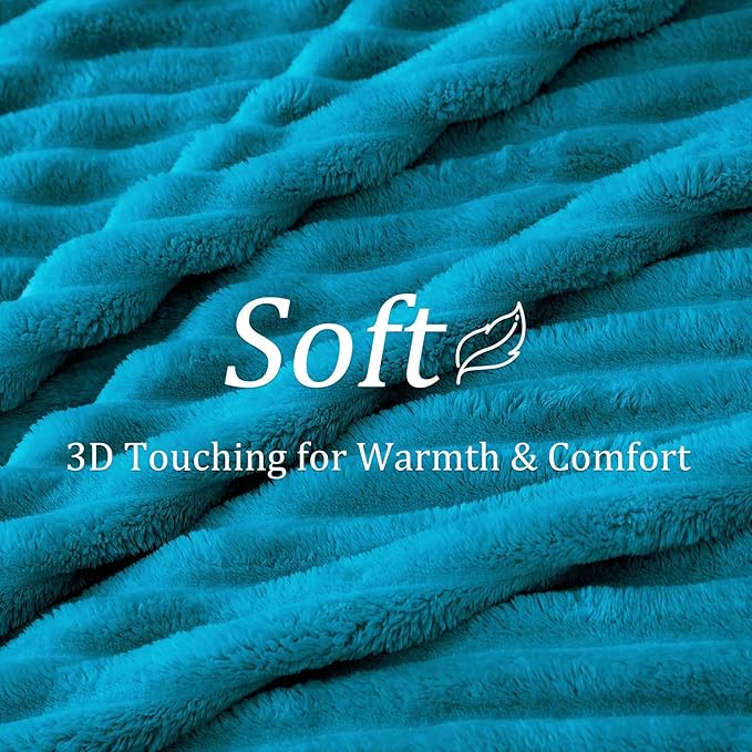 BEDELITE Twin Blanket for Couch & Bed, 300GSM Soft & Warm Fleece Blanket, Decorative and Giftable Striped Teal Blankets for Women, Men, 60"x80"