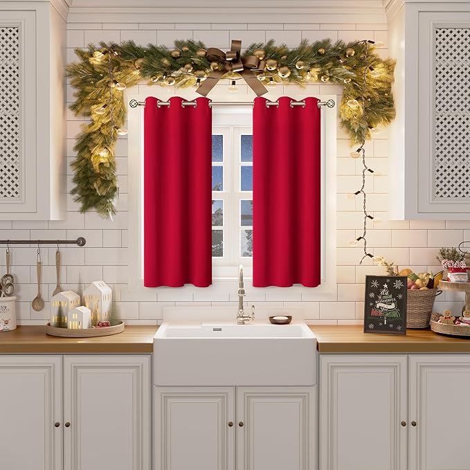 BGment Room Darkening Curtains 45 Inches Long - Grommet Thermal Insulated Drapes Window Treatment Curtains for Bedroom, 2 Panels, 38 x 45 Inch, Red
