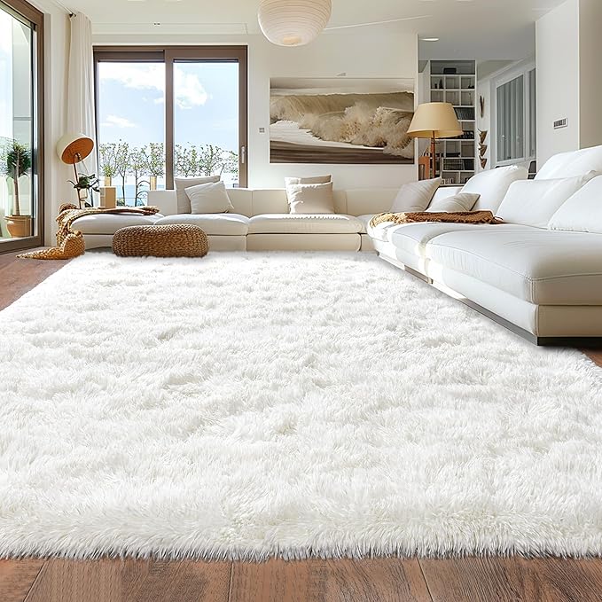Rugs for Living Room 8x10, Soft Shaggy Modern Shag Area Rug for Bedroom, Upgrade Non-Slip Plush Fluffy Carpet for Kids Boys Girls Room Home Decor Aesthetic, Cream White