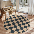 Lahome Colette Checkered 4 ft Easy Jute Round Rug, Washable Small Rugs for Entryway Patio, Farmhouse Non Slip Non Shedding Indoor Outdoor Circle Carpet for Kitchen Porch