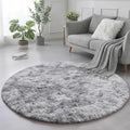 Amdrebio Tie-Dyed Light Grey Round Area Rug 4Ft for Bedroom Living Room, Soft Fluffy Circle Circular Rugs for Kids Room, Home Office Decor, Modern Floor Shag Fuzzy Farmhouse Gray Carpet for Teen Boys