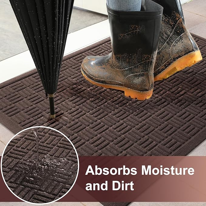 Mibao Front Door Mat Indoor Outdoor Entrance, Dirt Trapping Waterproof All-Season, All-Weather Doormat, Non-Slip Durable Natural Rubber Low Profile Easy Clean Patio Entrance Mat, 36" x 24", Coffee