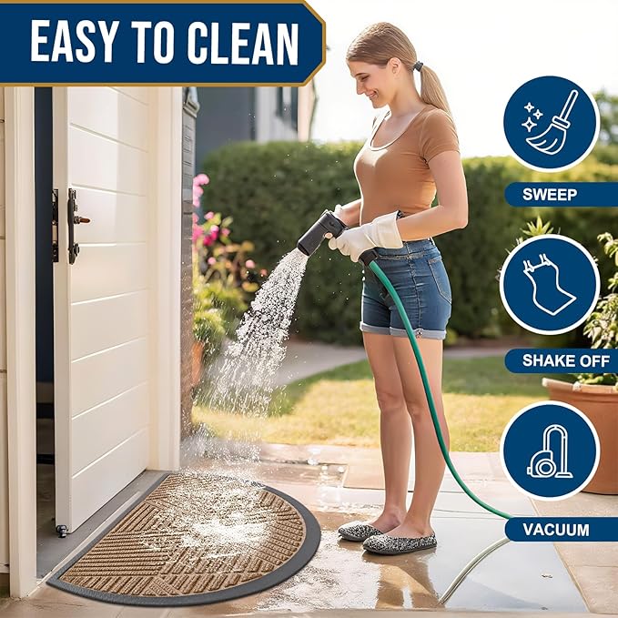 Smiry Half Circle Front Door Mat Outside Entrance, Heavy Duty Sturdy Natural Rubber Doormat, Trap Dirt and Moisture, Low Profile Mats for Indoor Outdoor Entry, Irregular Triangle (35x23, Coffee)