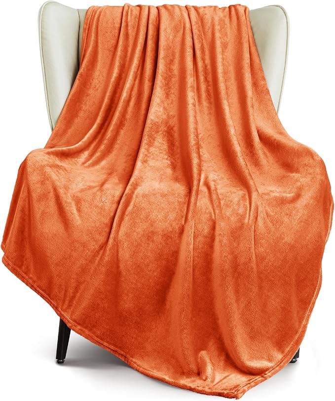Exclusivo Mezcla Fleece Throw XL Blanket for Couch, Sofa, Super Soft and Warm Burnt Orange Blankets, All Season, Cozy, Plush, Lightweight, 50x70 Inches