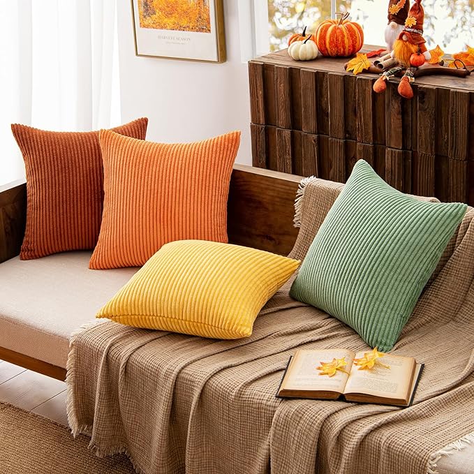 MIULEE Decorative Throw Pillow Covers 18x18 Inch Set of 4, Vibrant Cushion Covers Vintage Retro Home Decor, Mix and Match Color Clash Design for Sofa Couch Bed Living Room Yellow Rust Green