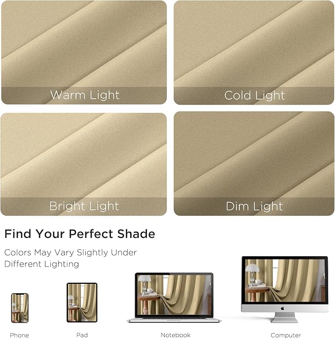CUCRAF Beige Blackout Curtains Customize, Rod Pocket Room Darkening Curtain for Bedroom Living Room, Thermal Insulated Window Drapes 1 Panel (Custom Size, Color)