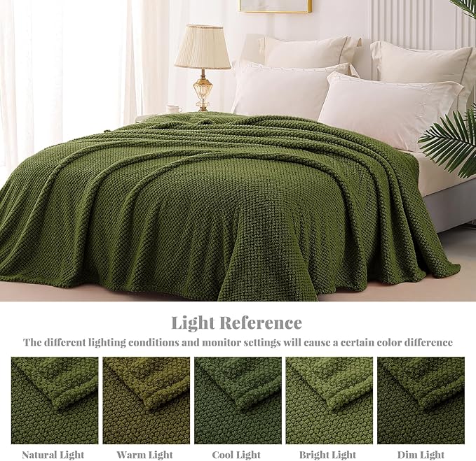 Whale Flotilla Extra Large Fuzzy Fleece Throw Blanket for Couch, 50x70 Inch Fluffy Warm Soft Jacquard Blankets for All Season, Lightweight and Cozy, Olive