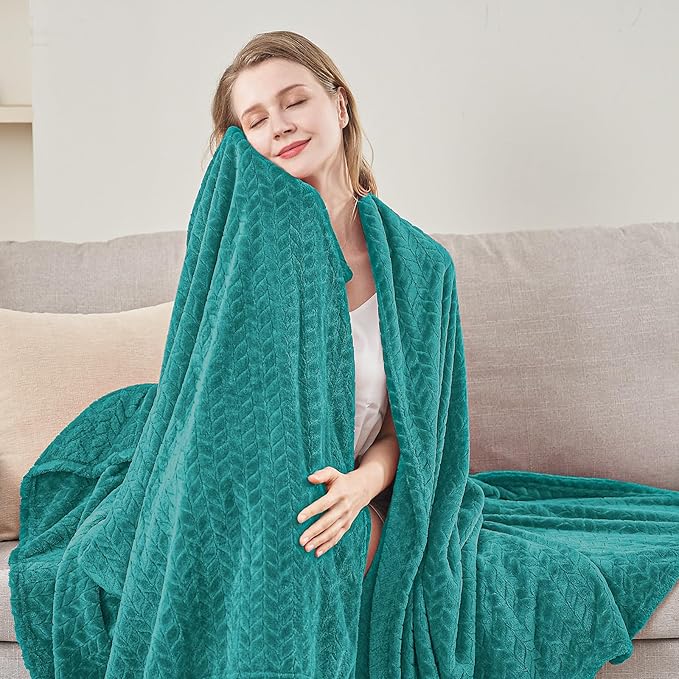 inhand Teal Fleece Twin Blanket, Super Soft Flannel Cozy Blankets for Adults, Lightweight Leaves Pattern Fuzzy Blanket for Couch Sofa Bed Office, Warm Plush Blankets for All Season, 60x90 Inches