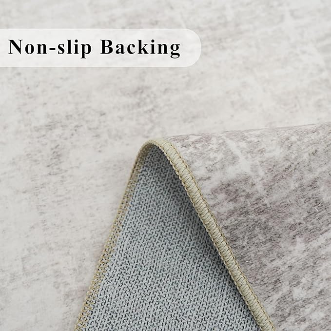 4x6 Living Room Area Rugs: Washable Abstract Non-Slip Small Carpet for Kitchen Bedroom Non-Shedding Floor Mat for Kids Room Office Stain Resistant Low-Pile Rug for Entry Dining Room(4x6,Beige/Cream)