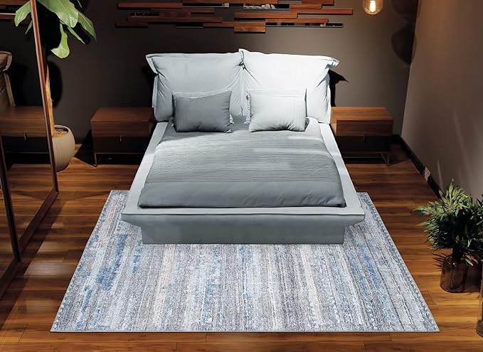 Area Rug 2x3 ft Gray Polyester Machine Washable Non-Slip