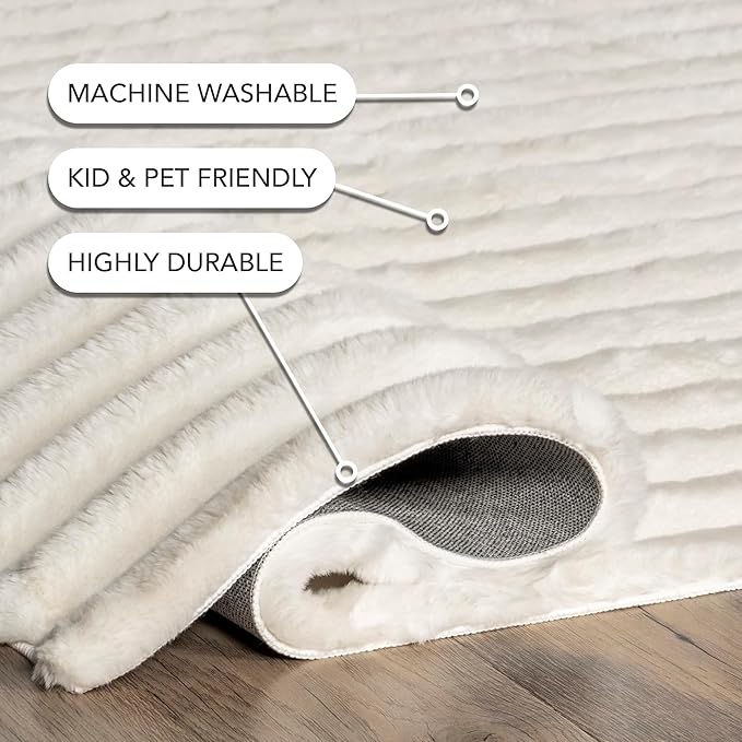 Nuloom SuperiorWash Collection Kai Off-White, 5' x 8', Fluffy and Cozy, High Traffic, Stain Resistant, Easy Clean, Durable Washable Area Rug for Bedroom, Living Room, Dining, Den, Foyer, Entryway