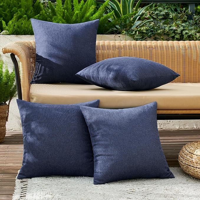 MIULEE Pack of 4 Decorative Outdoor Throw Pillow Covers Linen Waterproof Pillow Covers Farmhouse Cushion Cases for Patio Garden Tent Balcony Couch Sofa 16x16 inch Navy
