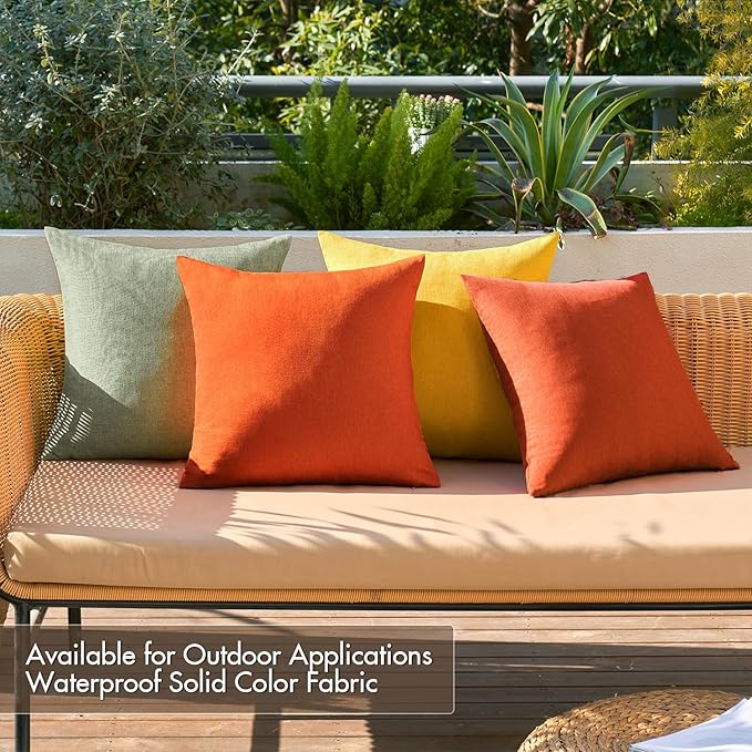 MIULEE Pack of 4 Decorative Outdoor Throw Pillow Covers Linen Waterproof Pillow Covers Farmhouse Cushion Cases for Halloween Patio Garden Tent Balcony Couch Sofa 18x18 inch Rust Green