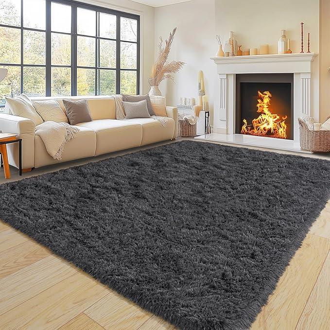 Pionblank Super Fluffy Area Rug for Living Room 5x7 Feet, Modern Indoor Shaggy Carpet, Soft Plush Non Slip Rugs for Bedroom Kids Room Teens Dorm Cloakroom Home Decor, Charcoal Grey
