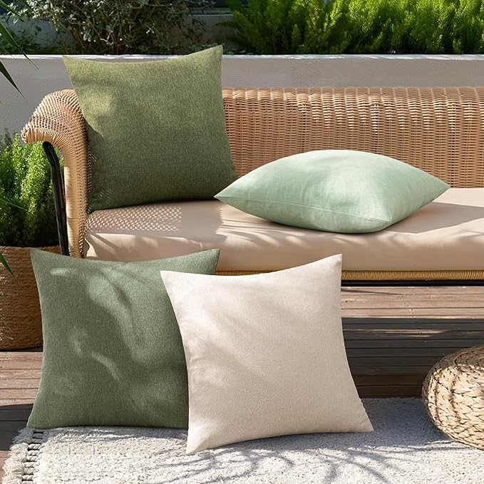 MIULEE Pack of 4 Decorative Throw Pillow Covers Linen Waterproof Pillow Covers Spring Farmhouse Cushion Cases for Outdoor Patio Garden Tent Balcony Couch Sofa 18x18 inch Light Green