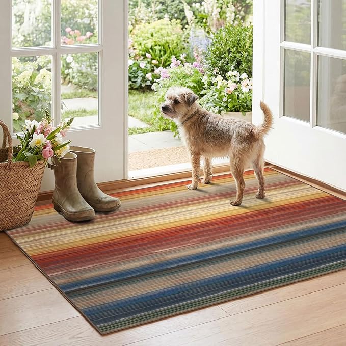 Modern Outdoor Rug - 28" x 43" Front Door Mat Indoor Outside Entrance Non-Slip Washable Outdoor Mat Rust Ombre Entry Rug for Entryway Kitchen Bedroom Layered Doormat for Front Porch Decor