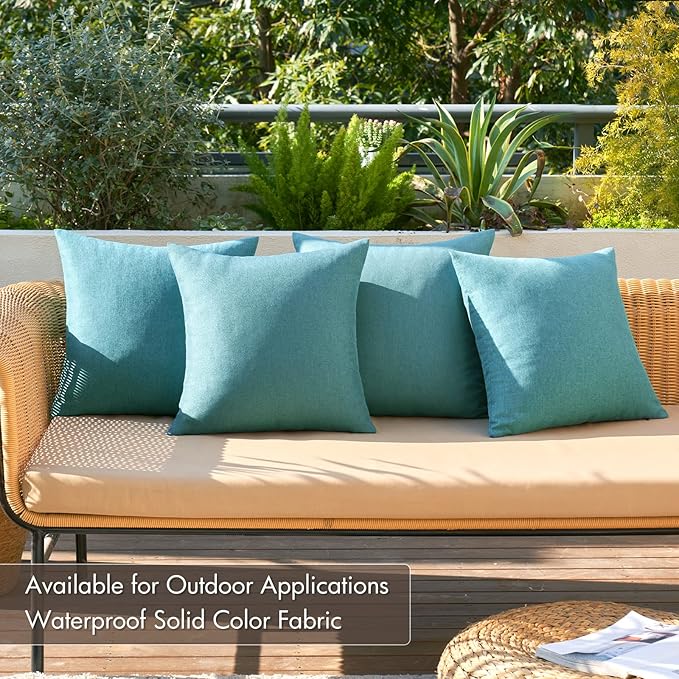 MIULEE Pack of 4 Decorative Outdoor Throw Pillow Covers Linen Waterproof Pillow Covers Farmhouse Cushion Cases for Patio Garden Tent Balcony Couch Sofa 18x18 inch Turquoise