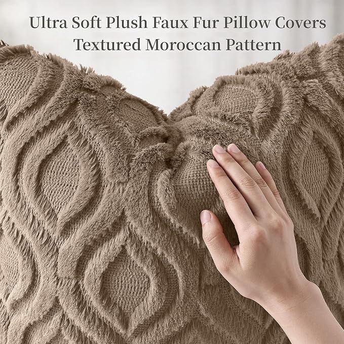 decorUhome Throw Pillow Covers 22x22 Inch Set of 2, Soft Plush Faux Wool Light Brown Solid Couch Pillow Covers, Accent Euro Sham Farmhouse Neutral Square Pillow Cases for Sofa Bed Living Room